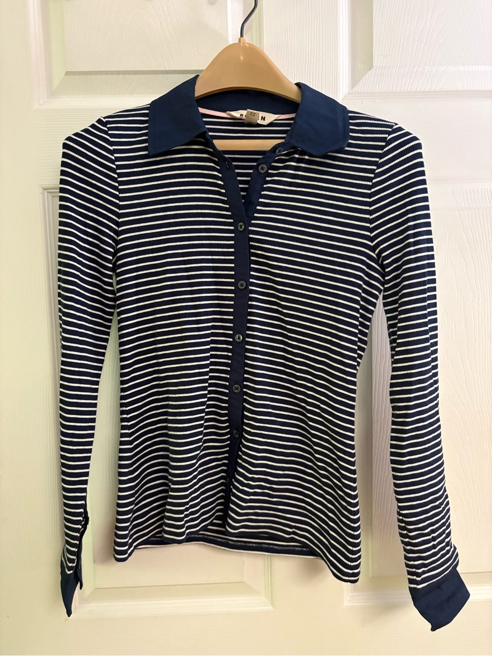 Boden Navy and White Striped Polo Top